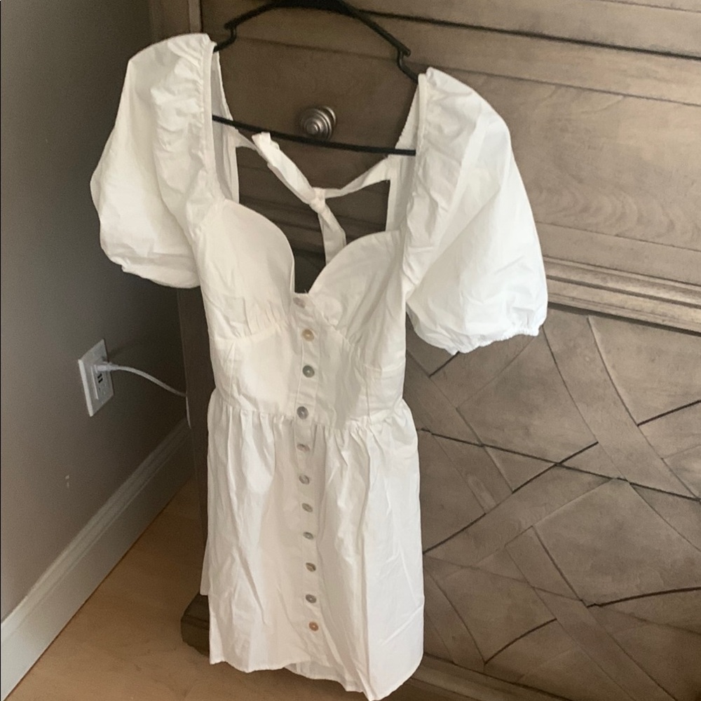 White Puff Sleeve fit and flare Dress